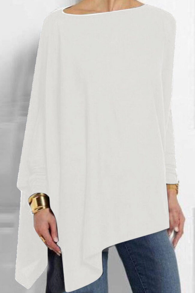 Fashion Casual Solid Asymmetrical O Neck Tops