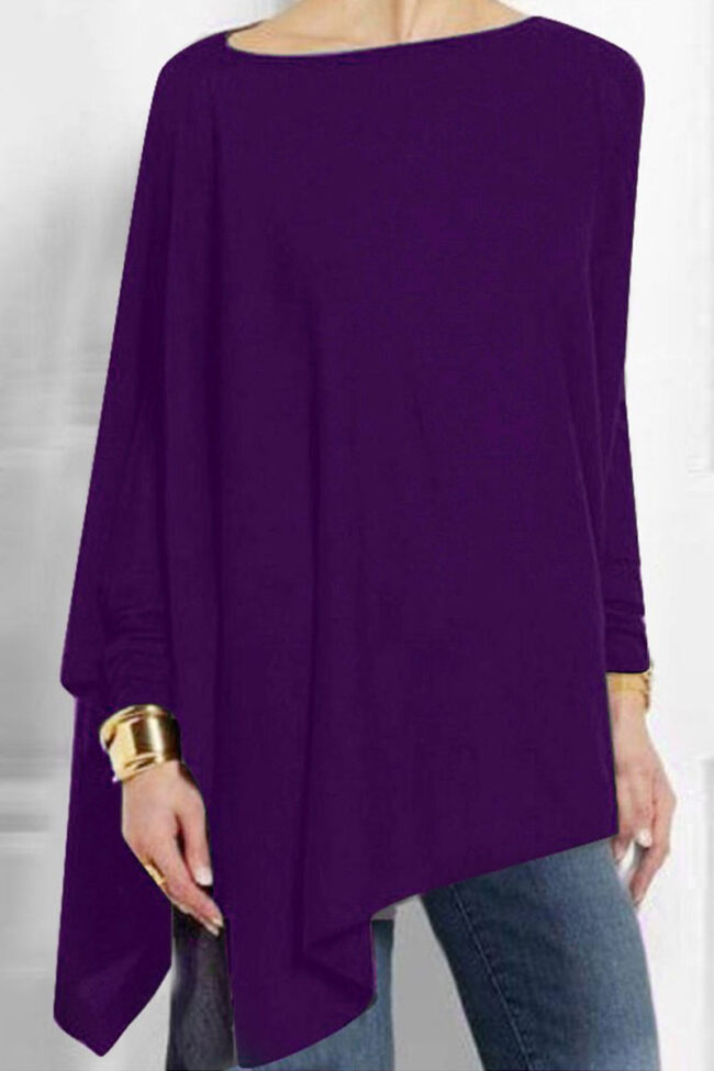 Fashion Casual Solid Asymmetrical O Neck Tops