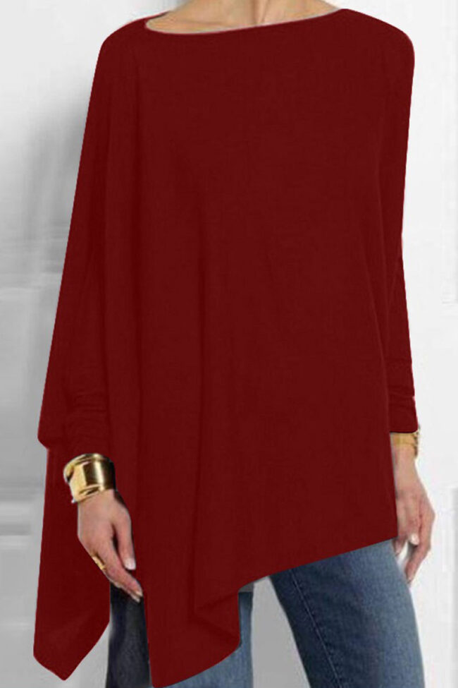 Fashion Casual Solid Asymmetrical O Neck Tops