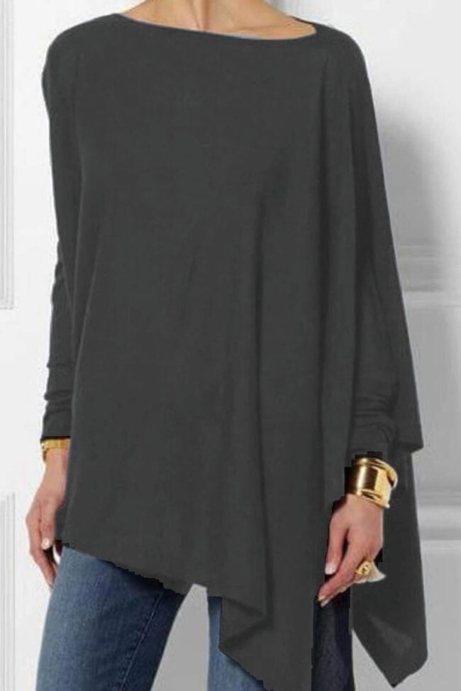 Fashion Casual Solid Asymmetrical O Neck Tops