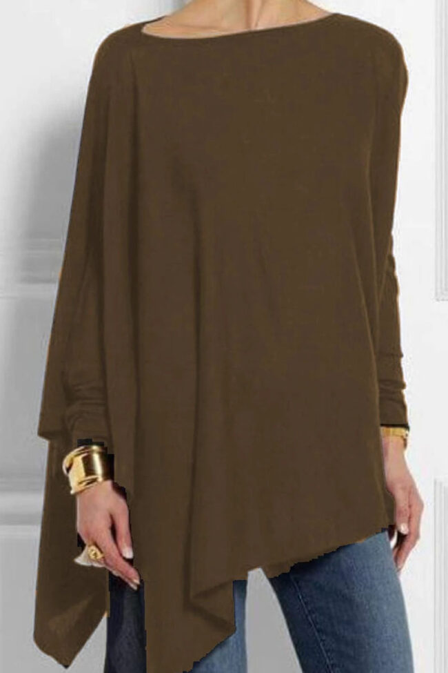 Fashion Casual Solid Asymmetrical O Neck Tops