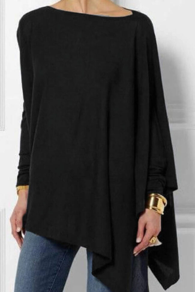 Fashion Casual Solid Asymmetrical O Neck Tops