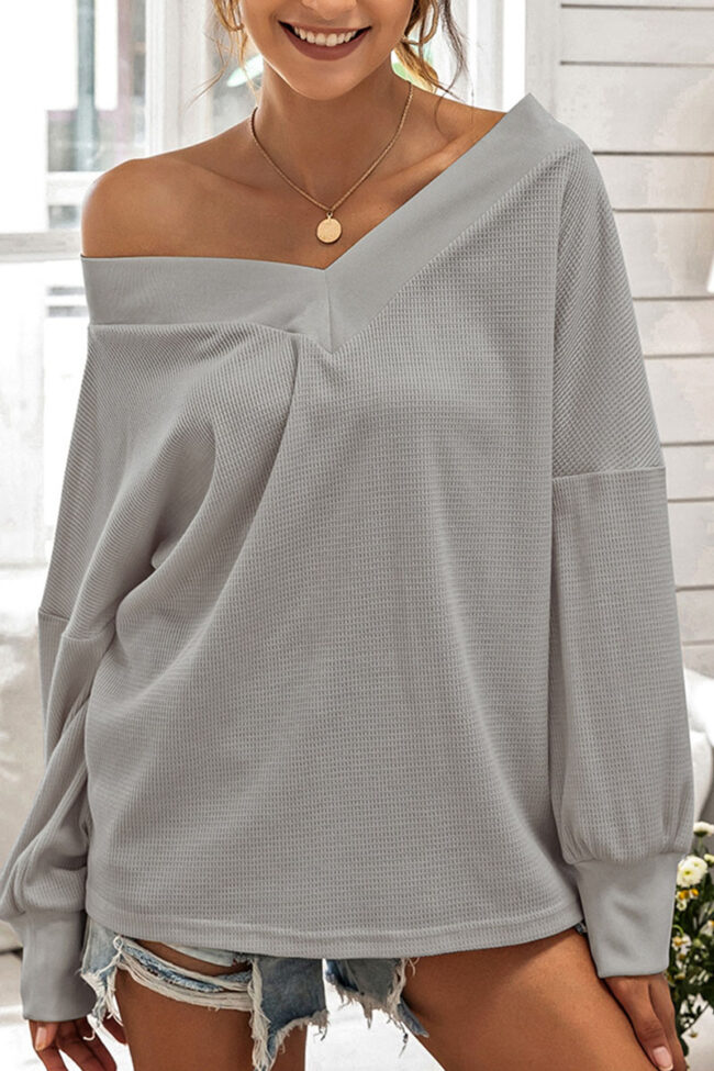 Fashion Casual Solid V Neck Tops