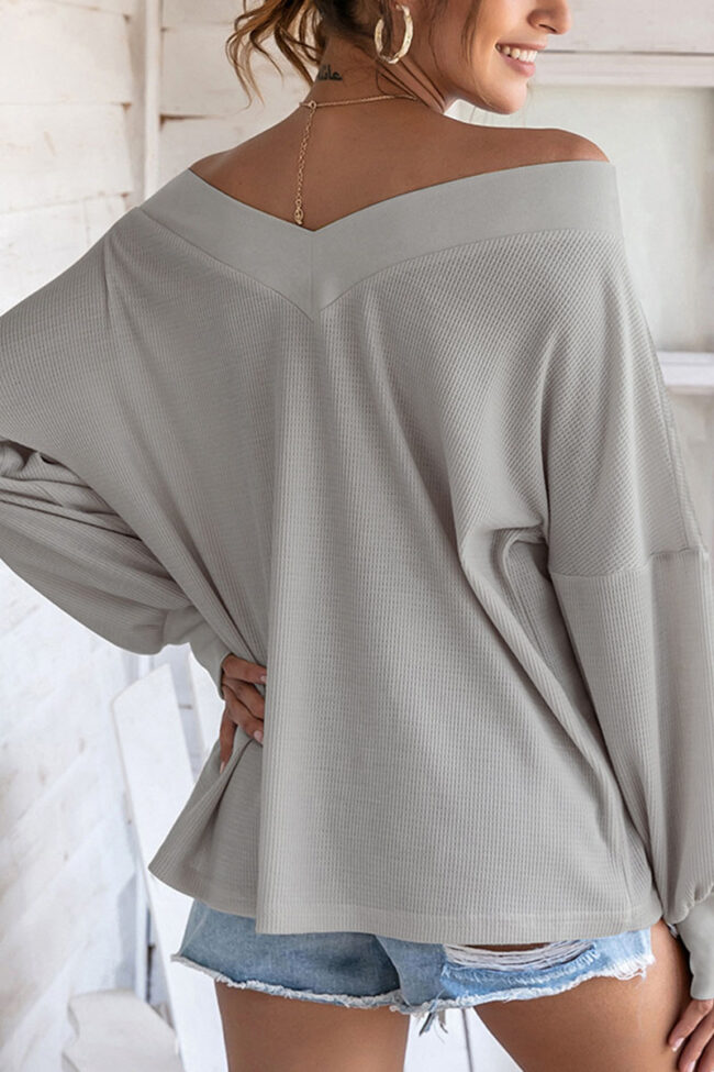 Fashion Casual Solid V Neck Tops