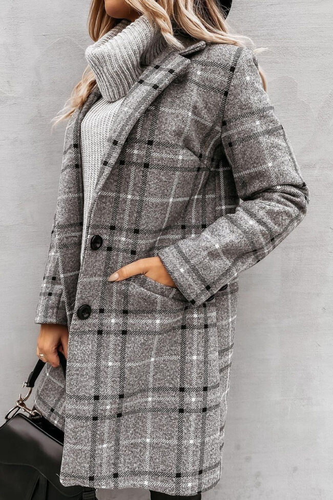 Fashion Street Plaid Split Joint Turn-back Collar Outerwear