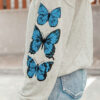 Fashion Street Butterfly Print Split Joint O Neck Tops