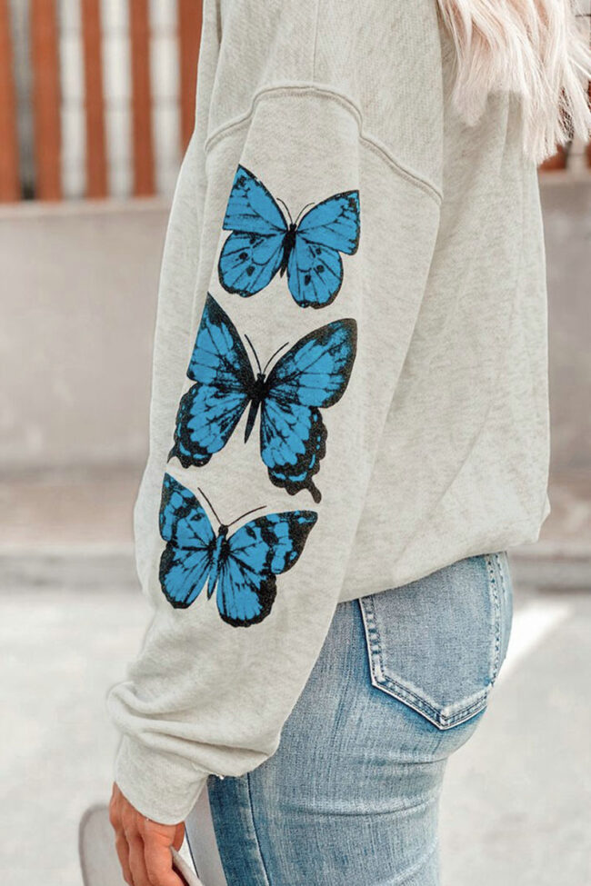 Fashion Street Butterfly Print Split Joint O Neck Tops