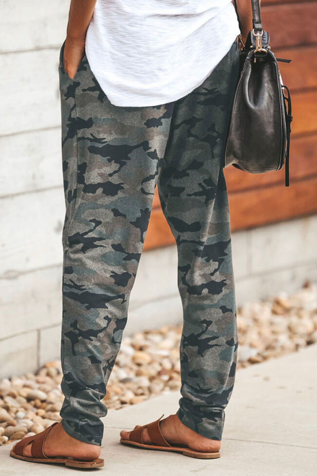 Casual Camouflage Print Loose Mid Waist Bottoms