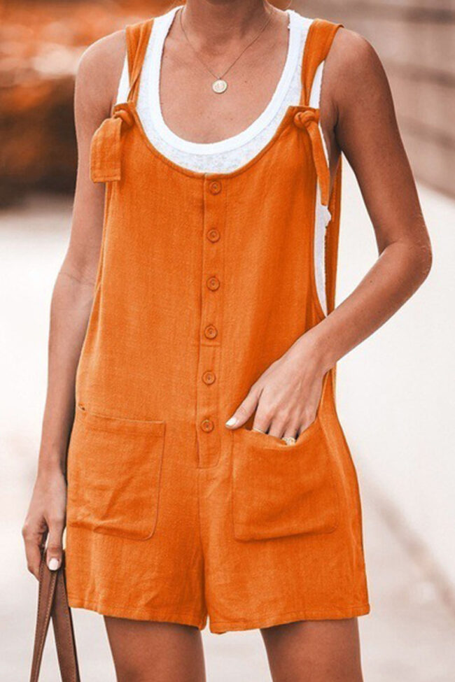 Fashion Sweet Solid Frenulum Spaghetti Strap Loose Jumpsuits