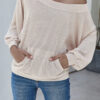 Fashion Casual Solid Split Joint Bateau Neck Tops