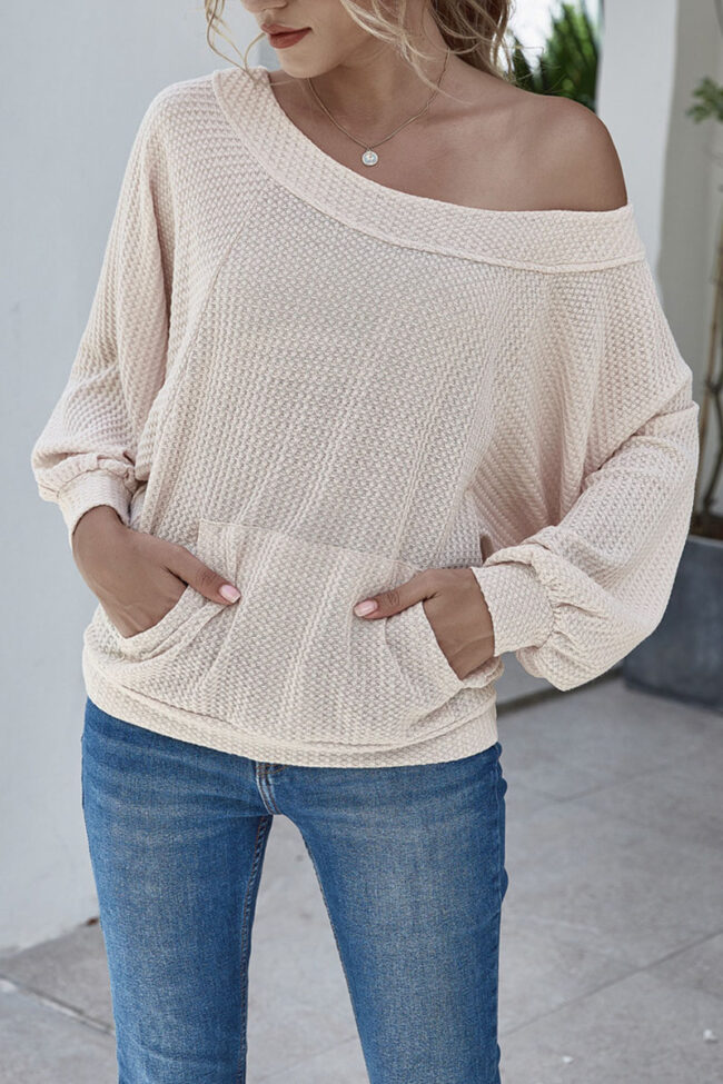 Fashion Casual Solid Split Joint Bateau Neck Tops