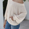 Fashion Casual Solid Split Joint Bateau Neck Tops