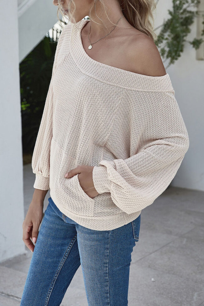 Fashion Casual Solid Split Joint Bateau Neck Tops