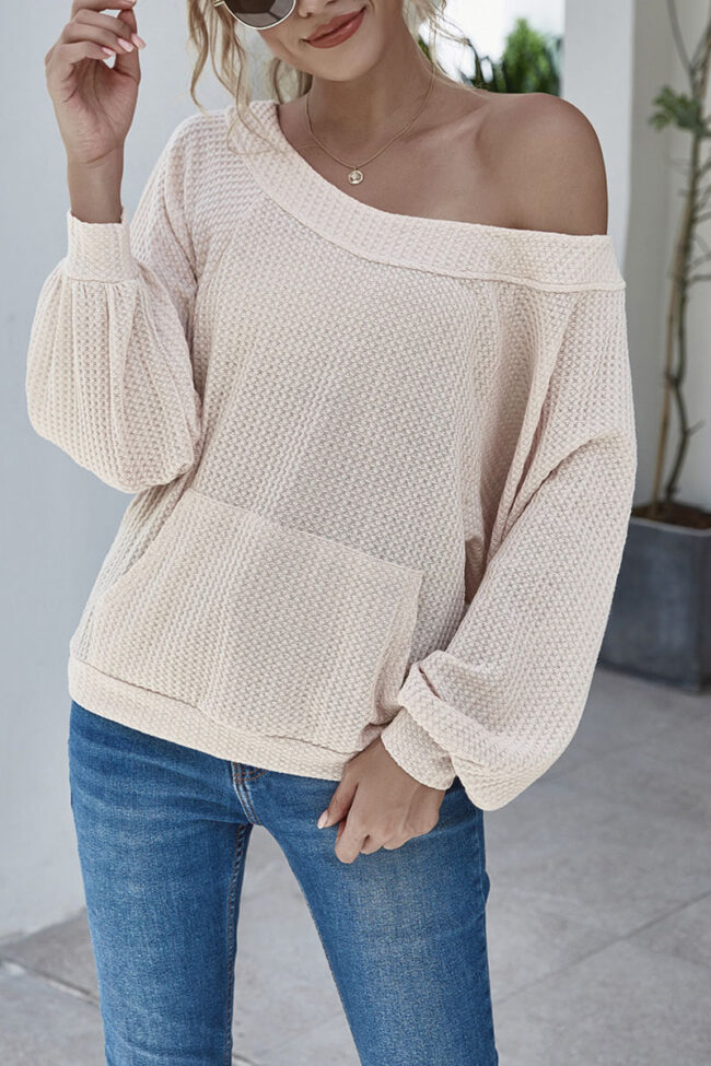 Fashion Casual Solid Split Joint Bateau Neck Tops