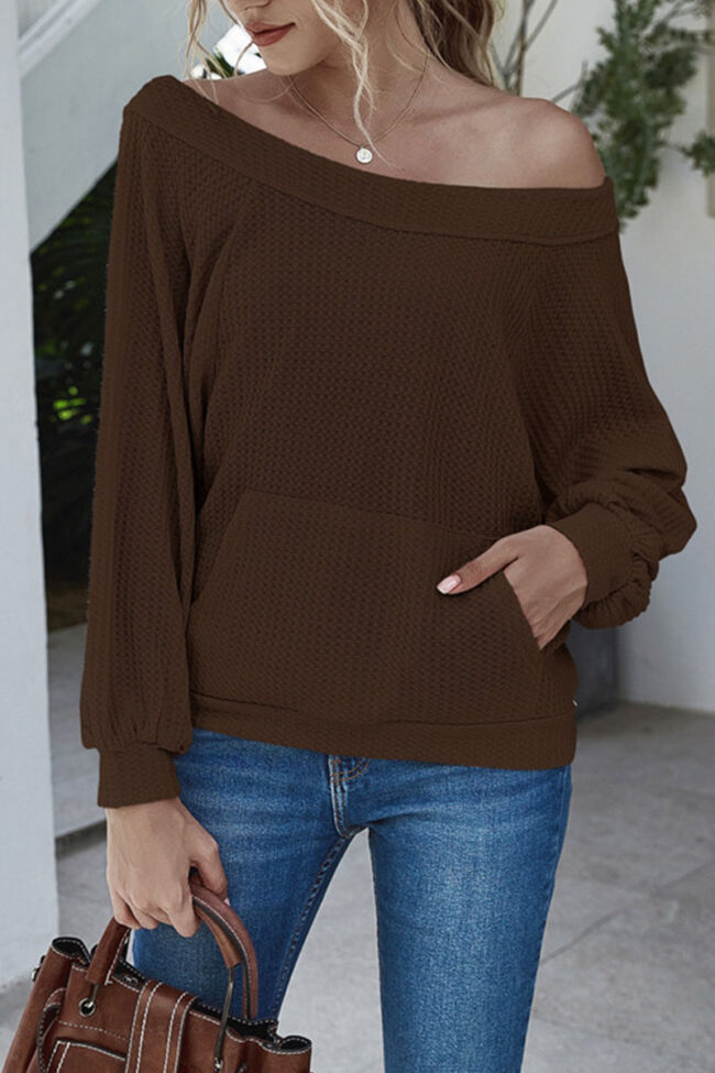 Fashion Casual Solid Split Joint Bateau Neck Tops