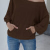 Fashion Casual Solid Split Joint Bateau Neck Tops