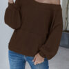 Fashion Casual Solid Split Joint Bateau Neck Tops