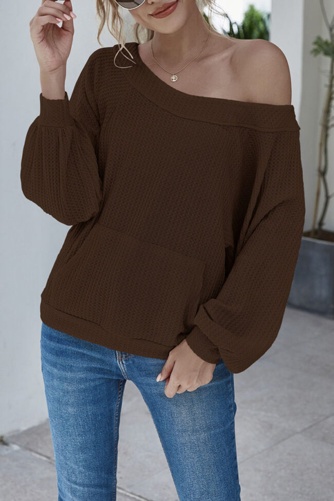 Fashion Casual Solid Split Joint Bateau Neck Tops