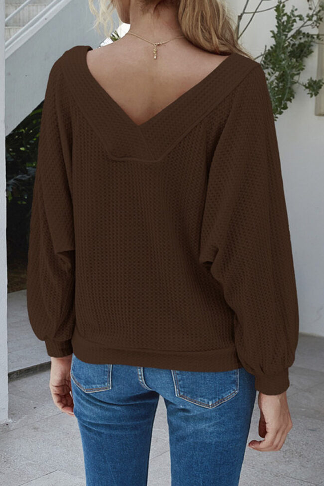 Fashion Casual Solid Split Joint Bateau Neck Tops