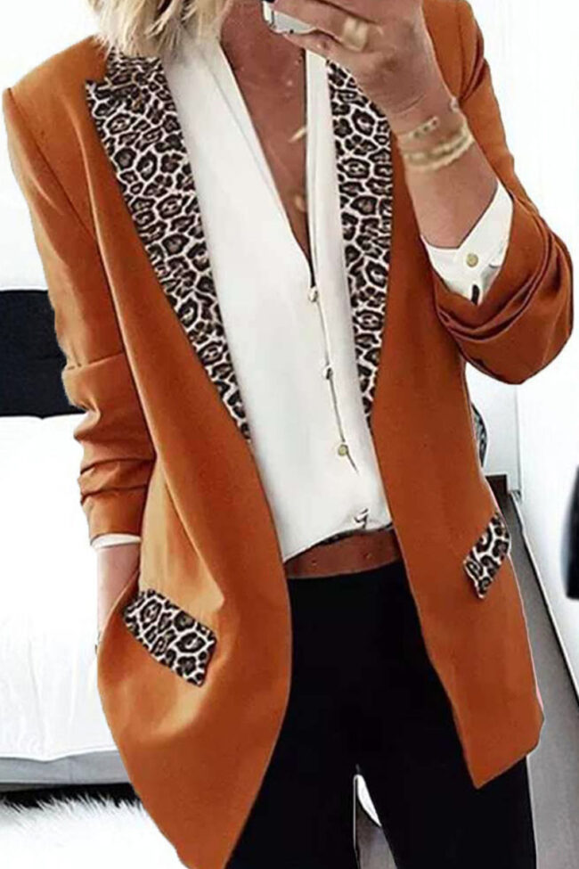 Fashion Casual Leopard Split Joint Turn-back Collar Outerwear