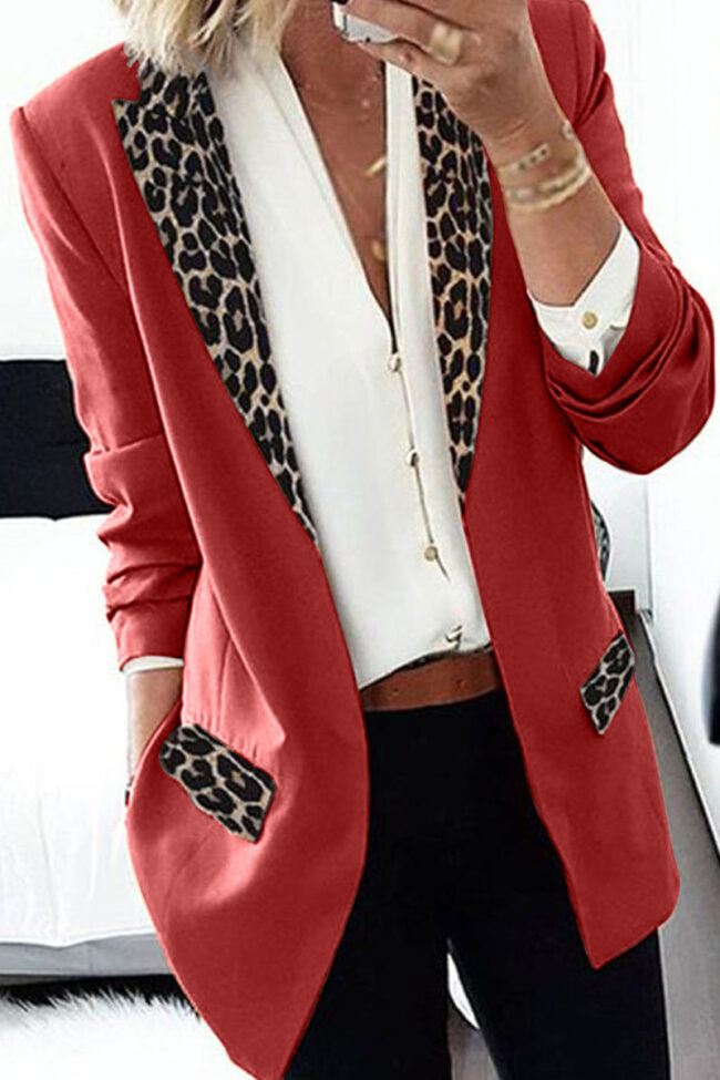 Fashion Casual Leopard Split Joint Turn-back Collar Outerwear