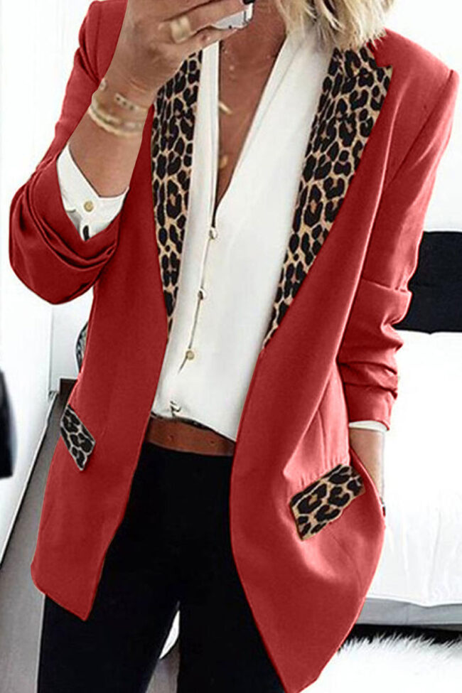 Fashion Casual Leopard Split Joint Turn-back Collar Outerwear