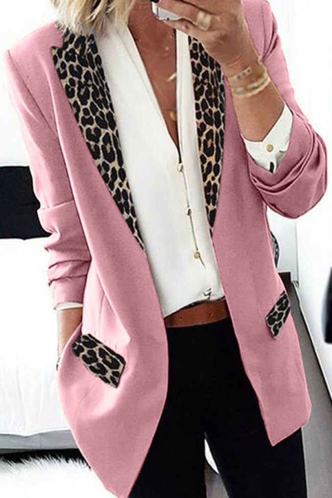 Fashion Casual Leopard Split Joint Turn-back Collar Outerwear