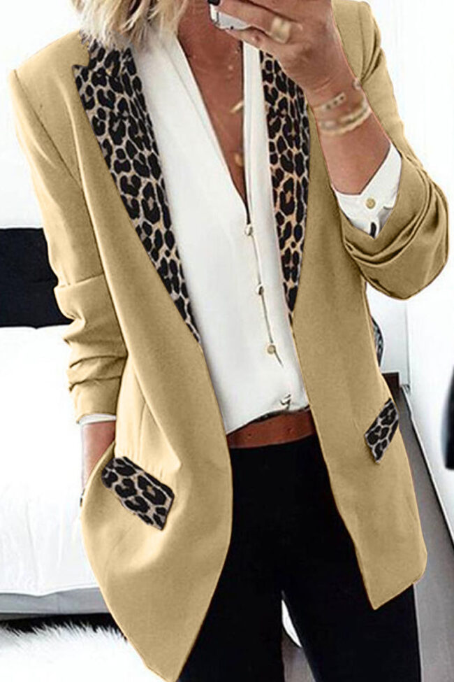 Fashion Casual Leopard Split Joint Turn-back Collar Outerwear