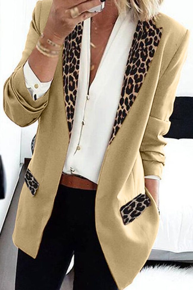 Fashion Casual Leopard Split Joint Turn-back Collar Outerwear