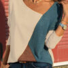 Fashion Street Solid Split Joint O Neck Tops