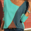 Fashion Street Solid Split Joint O Neck Tops