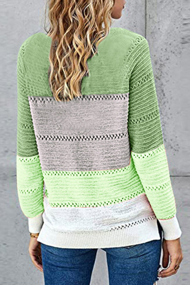 Fashion Street Striped Split Joint O Neck Tops