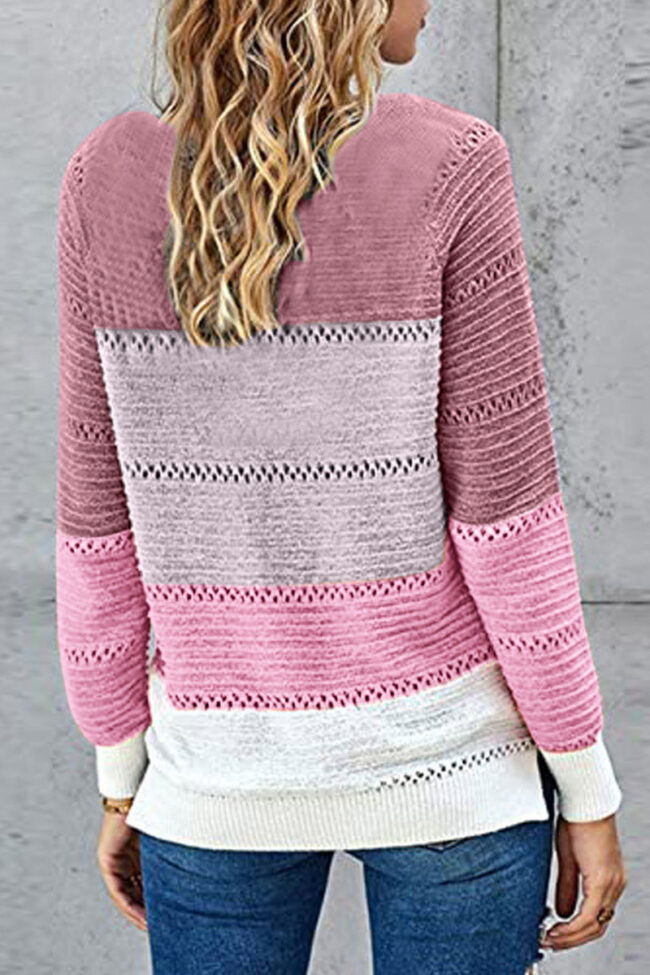 Fashion Street Striped Split Joint O Neck Tops