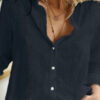 Fashion Casual Solid Split Joint Turndown Collar Tops