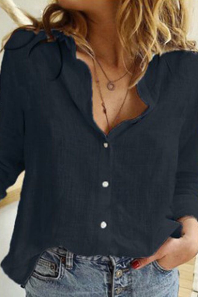 Fashion Casual Solid Split Joint Turndown Collar Tops