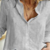 Fashion Casual Solid Split Joint Turndown Collar Tops