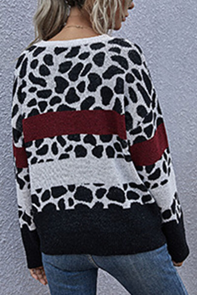 Fashion Street Leopard Split Joint O Neck Tops