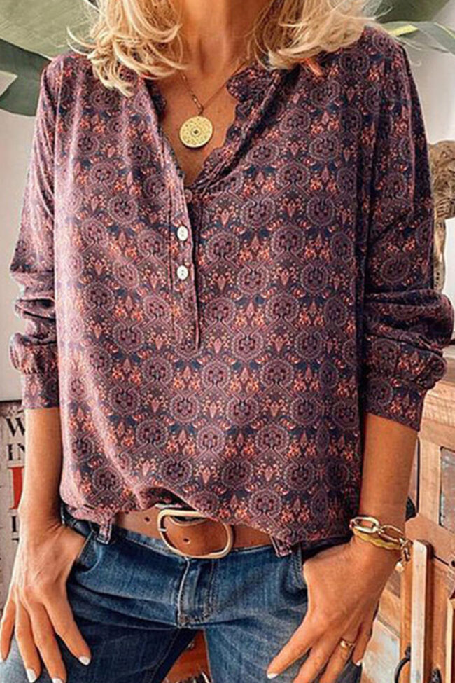 Fashion Casual Print V Neck Tops