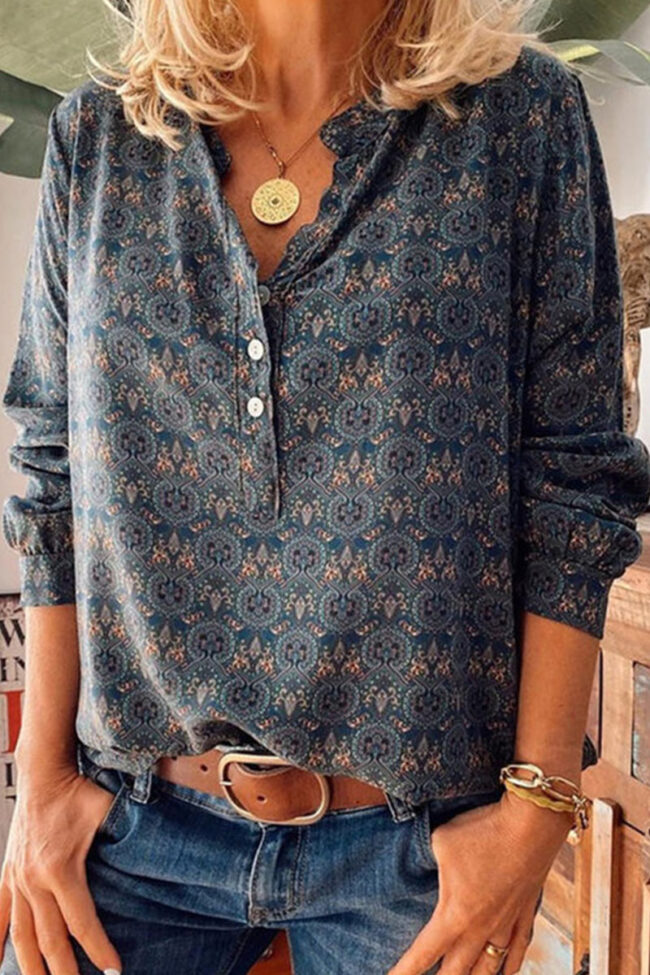 Fashion Casual Print V Neck Tops