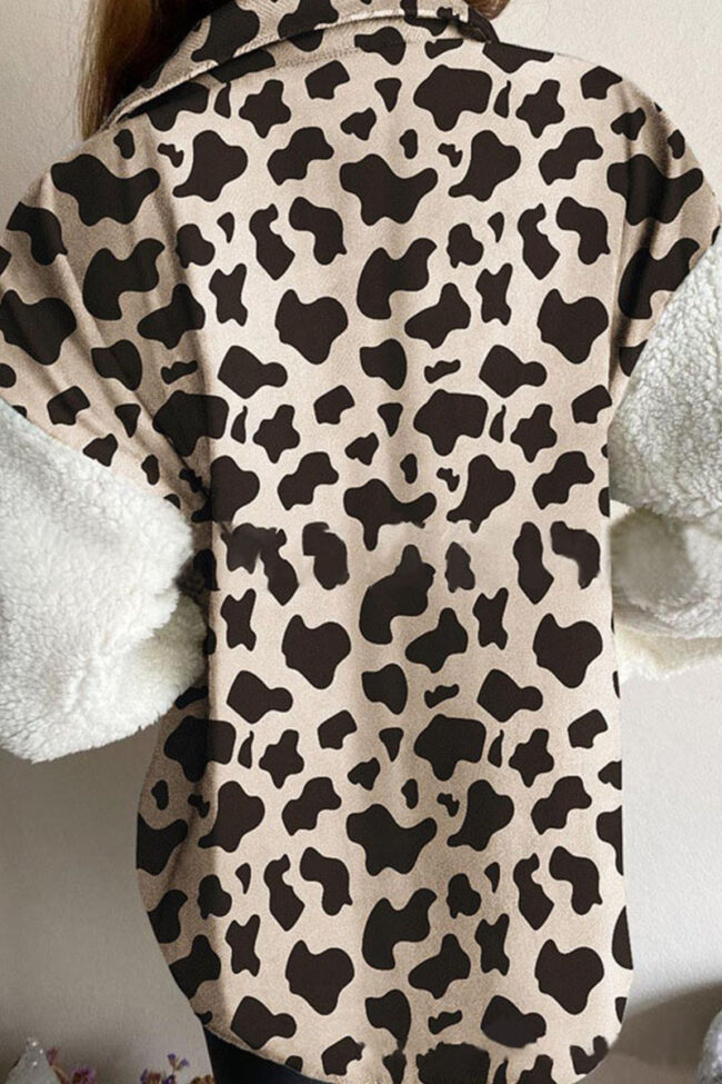 Fashion Casual Leopard Split Joint Turndown Collar Outerwear