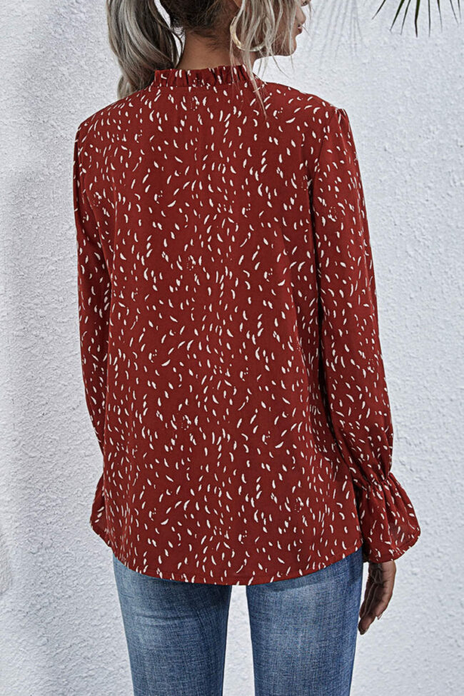 Fashion Casual Print Split Joint V Neck Tops