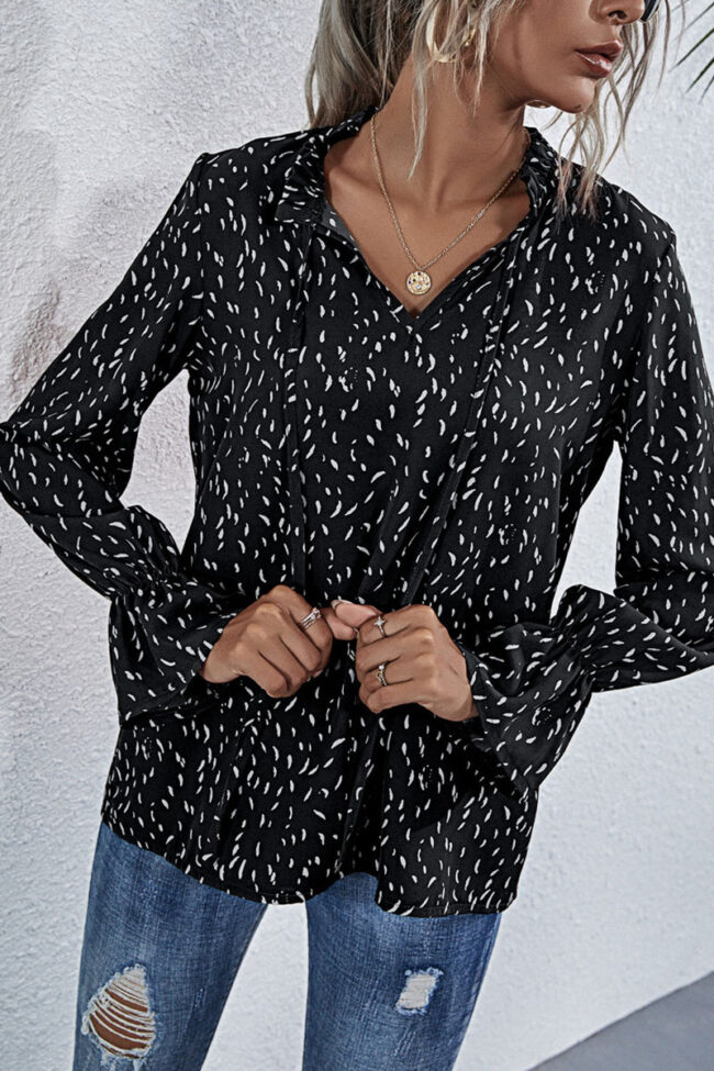 Fashion Casual Print Split Joint V Neck Tops