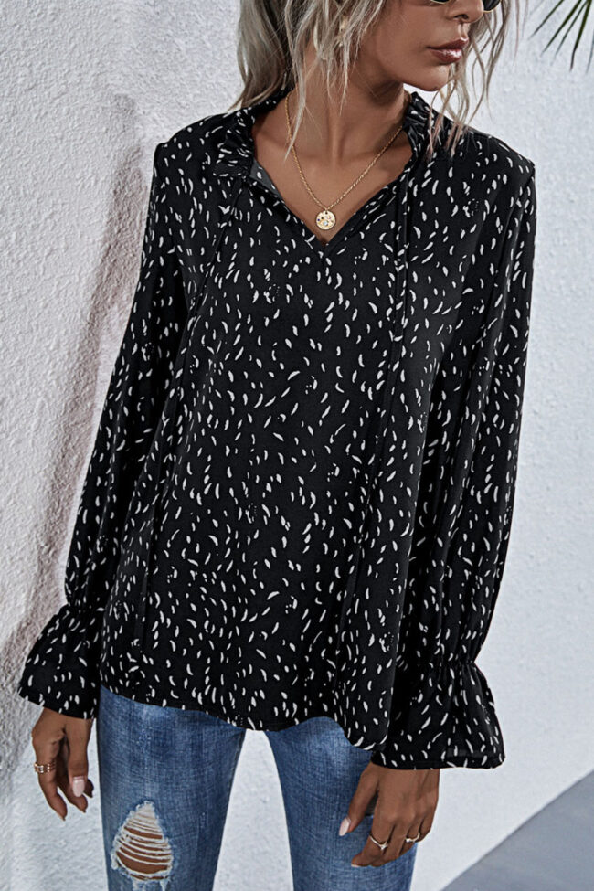 Fashion Casual Print Split Joint V Neck Tops