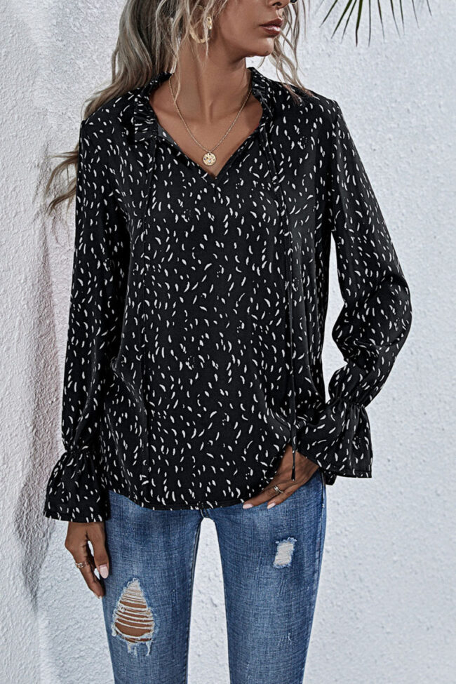 Fashion Casual Print Split Joint V Neck Tops