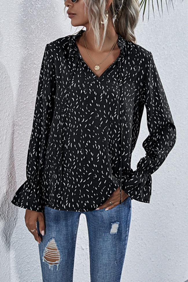 Fashion Casual Print Split Joint V Neck Tops