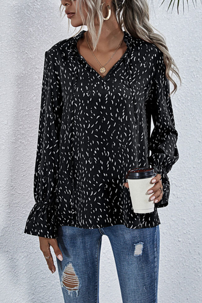 Fashion Casual Print Split Joint V Neck Tops