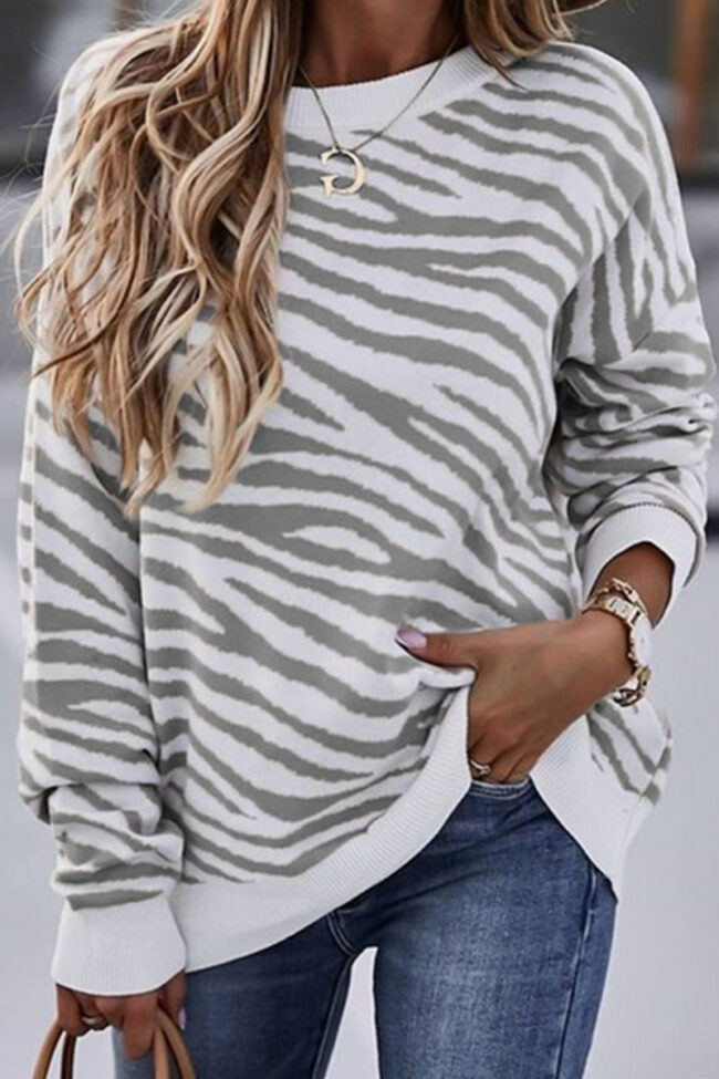 Fashion Casual Print Split Joint O Neck Tops