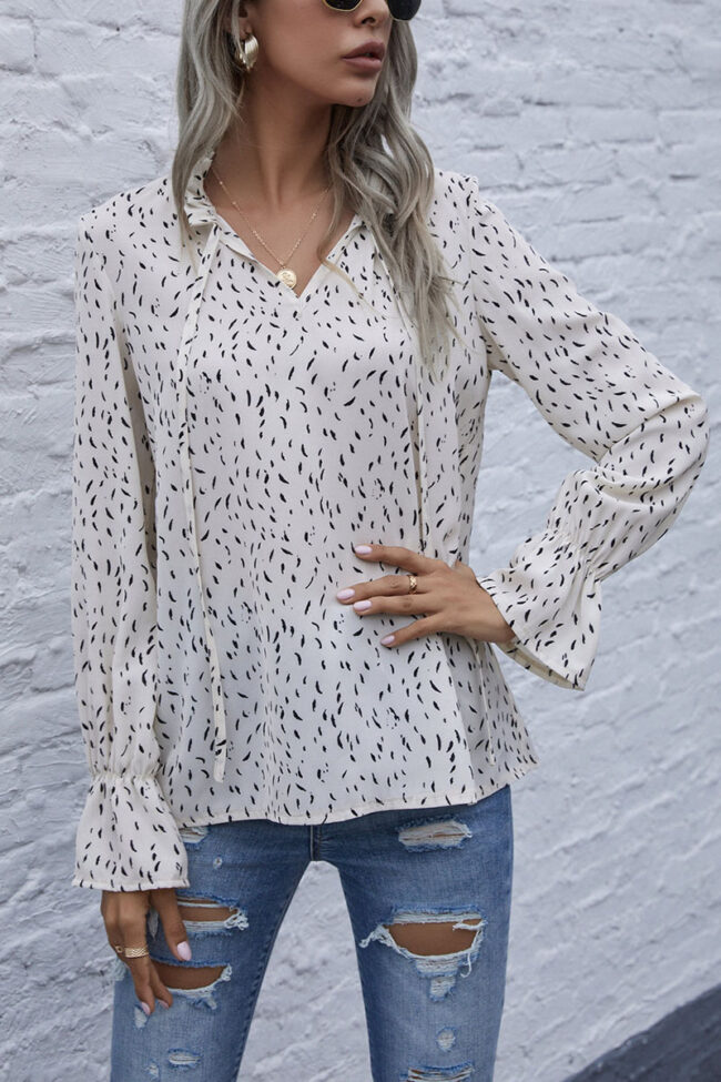 Fashion Casual Print Split Joint V Neck Tops