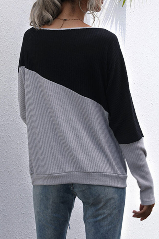 Fashion Street Patchwork Bateau Neck Tops