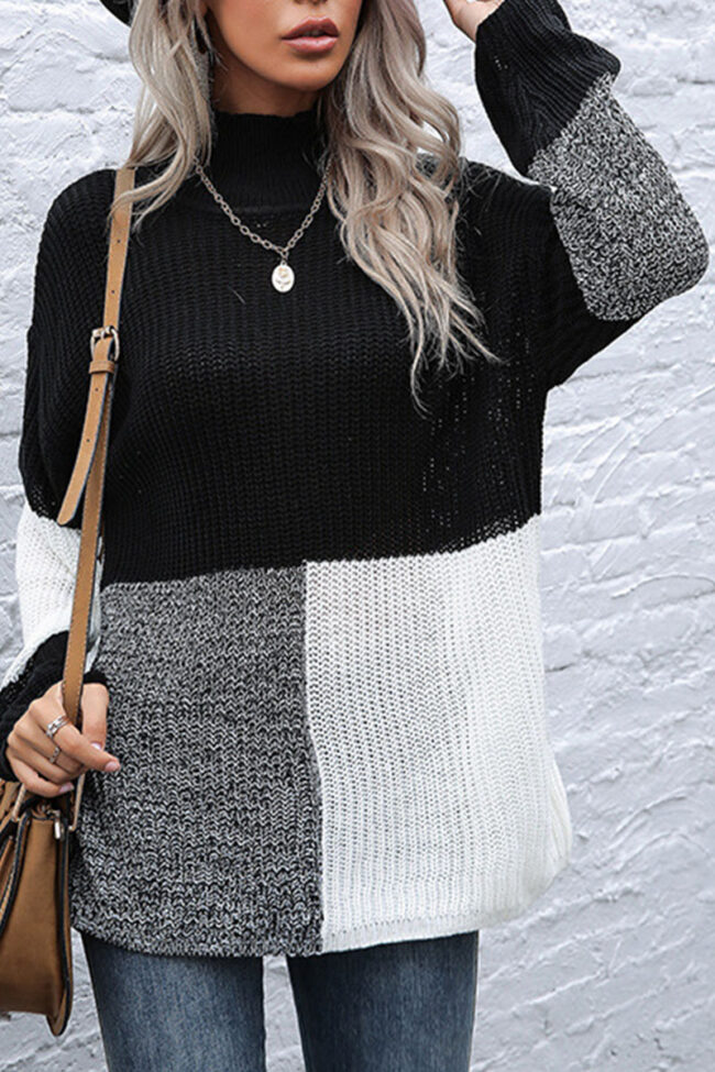 Fashion Street Patchwork Turtleneck Tops